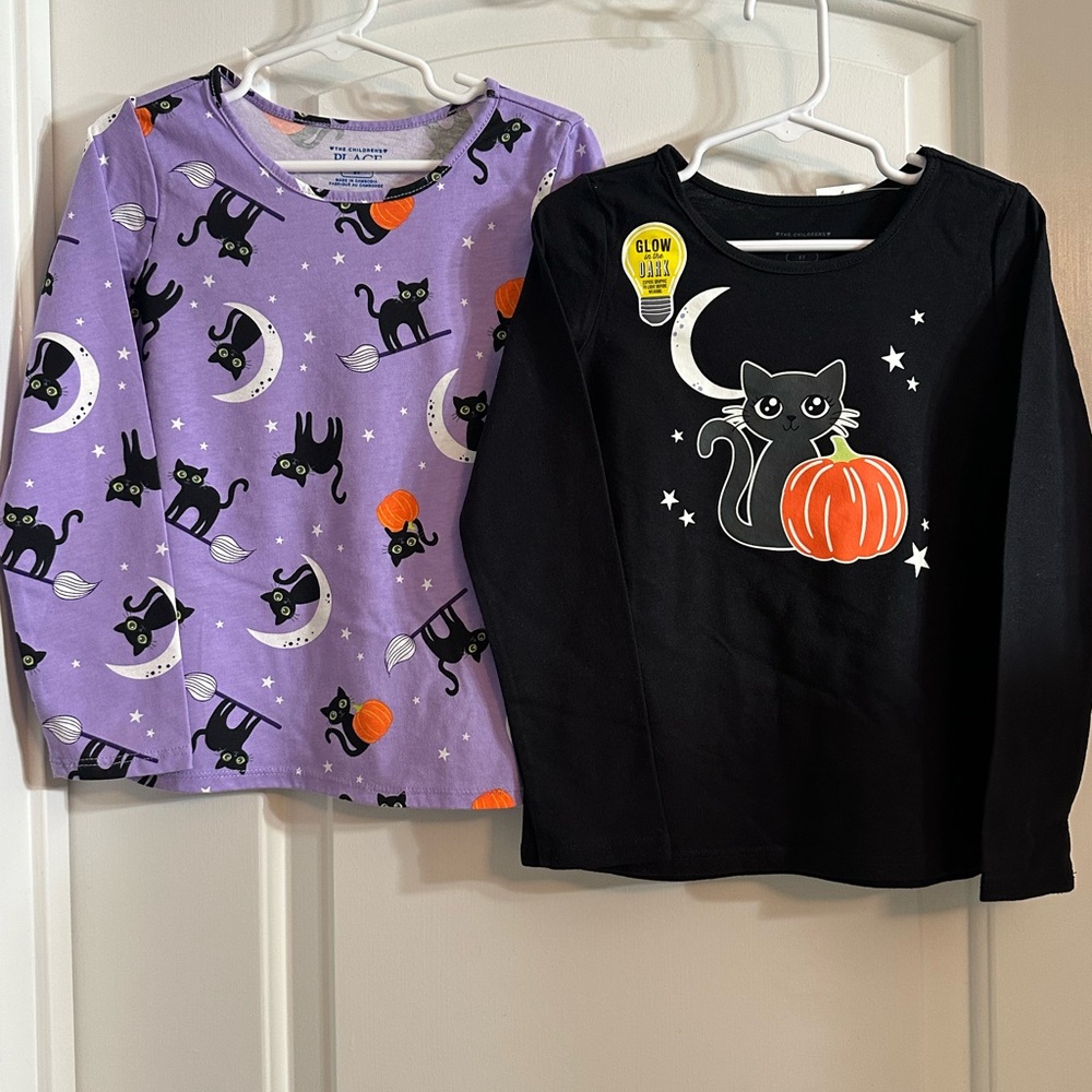 Cat and Pumpkin Shirts - Purple and Black